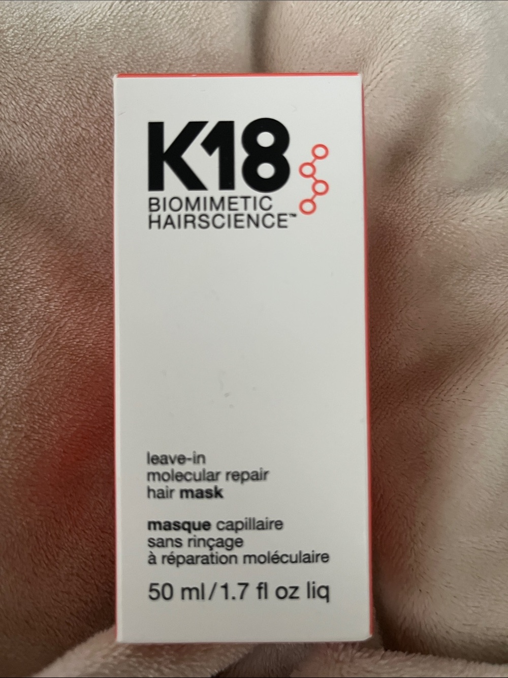K18 Leave-In Molecular Repair Hair Mask — White & Coral Packaging